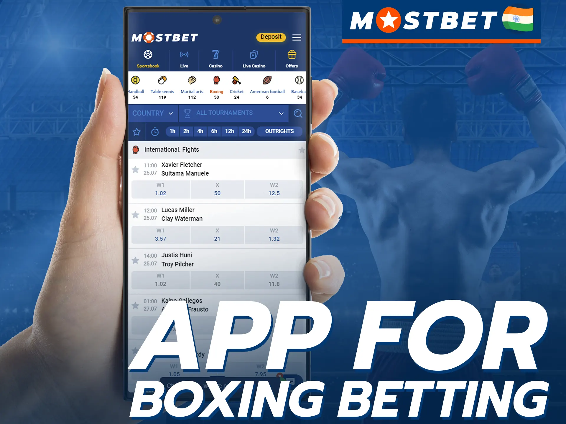 Place bets on boxing matches in the official Mostbet mobile app.