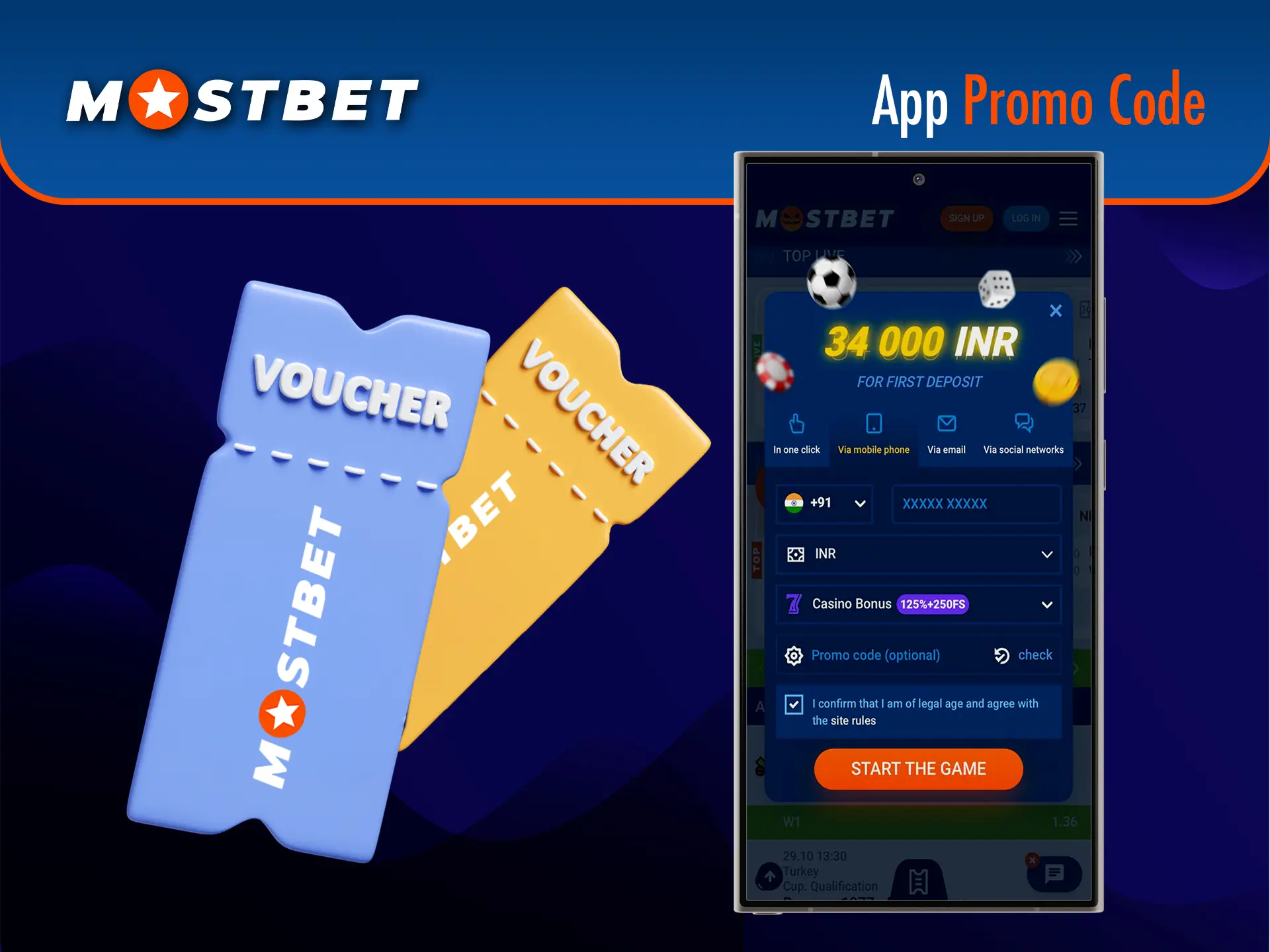 Don't forget to enter the promo code that is available at the moment of registration at Mostbet Casino.