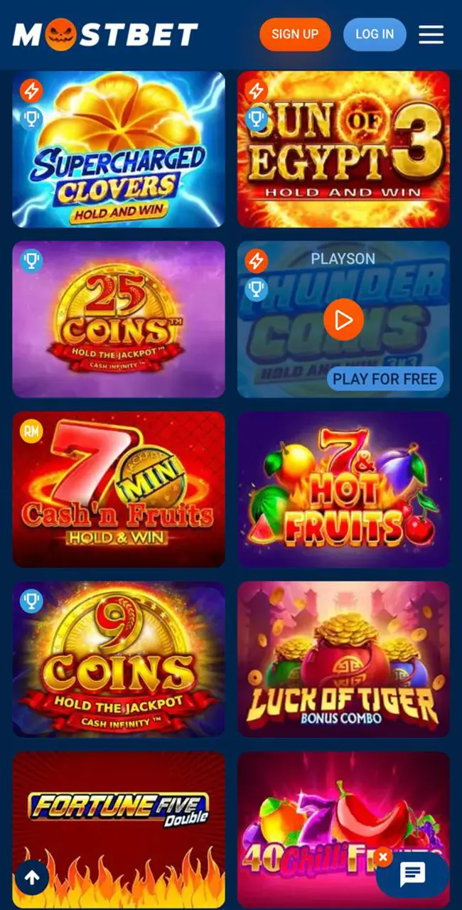 Popular slots on the Mostbet app.