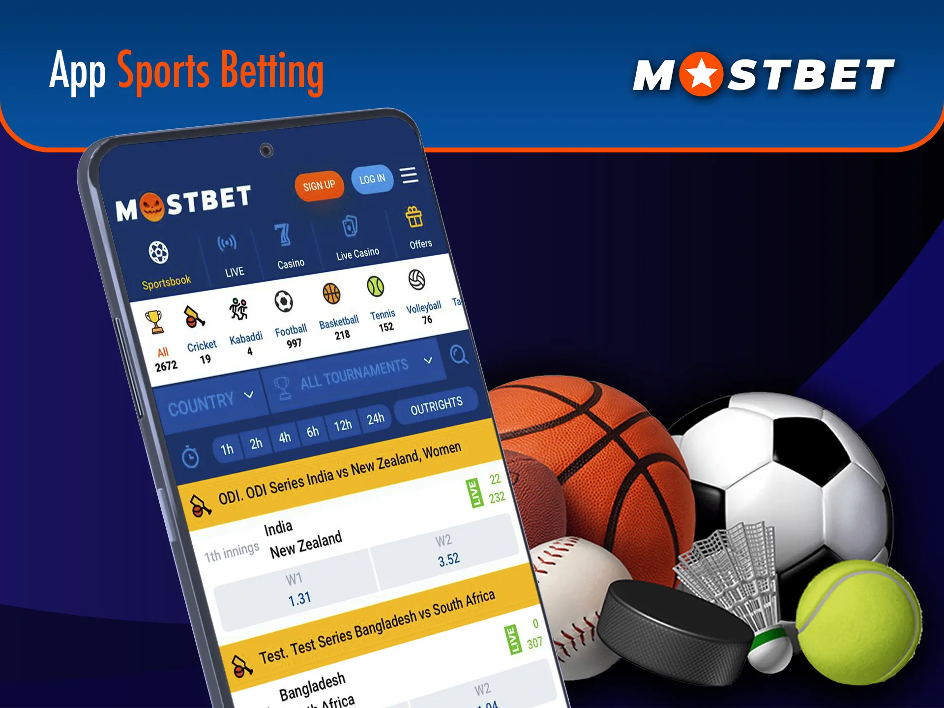 Find out about the available disciplines you can bet on using the Mostbet app.