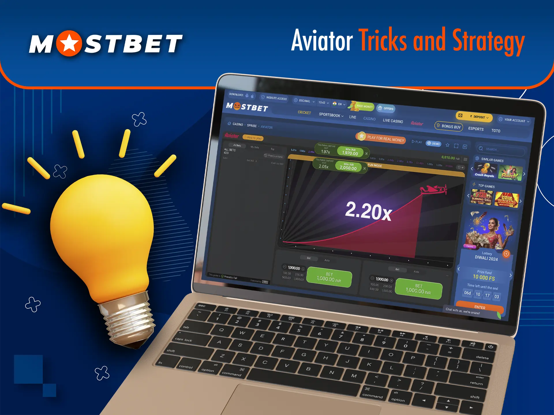 Use your strategies and tactics to win regularly in the Aviator game from Mostbet casino.