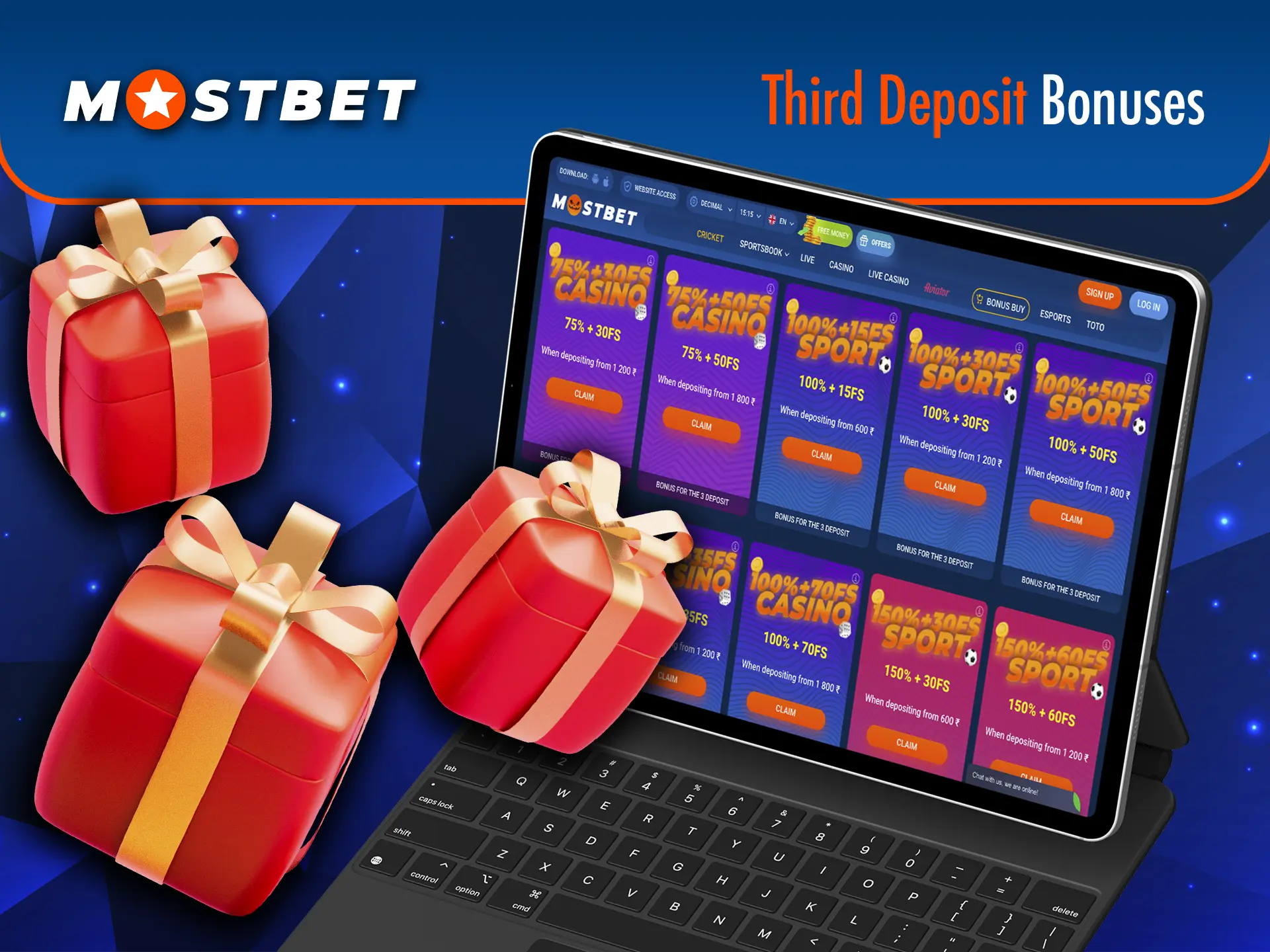 Top up your balance and get an extra deposit bonus from Mostbet Casino.