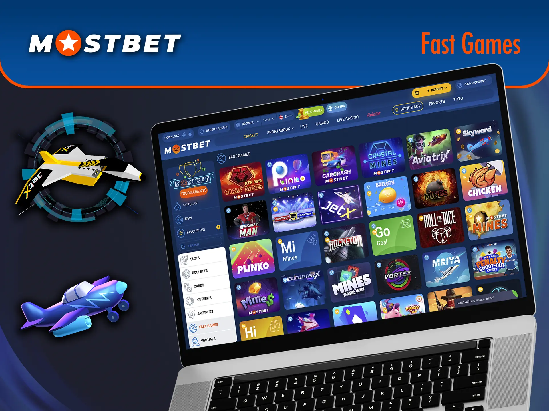 Test your luck with fast games from Mostbet Casino.