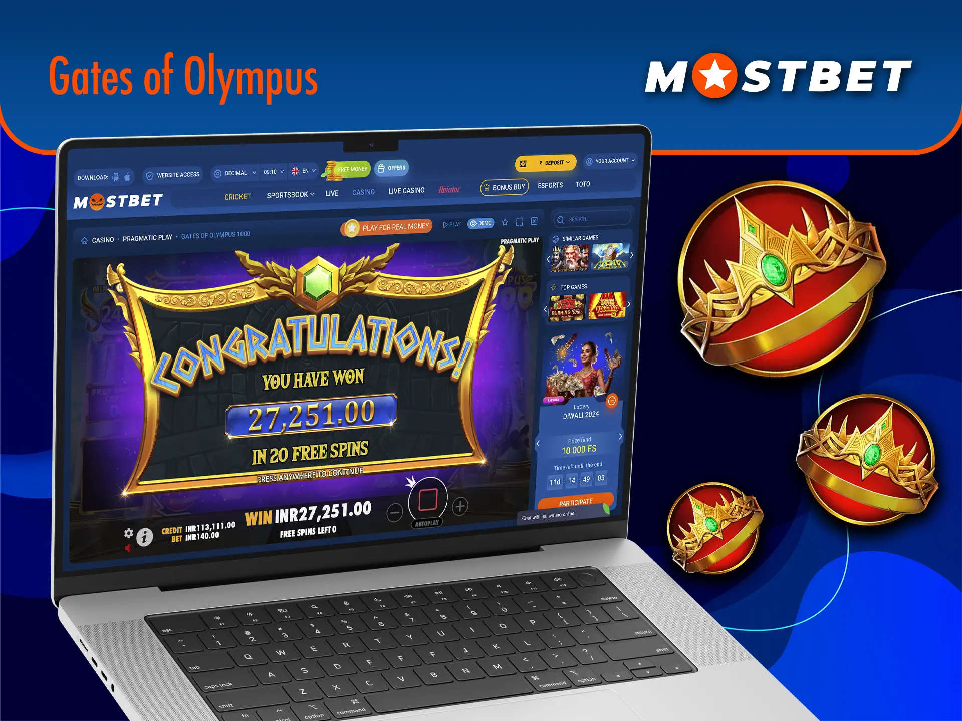 Incredibly big wins await you in the Gates of Olympus game from Mostbet Casino.