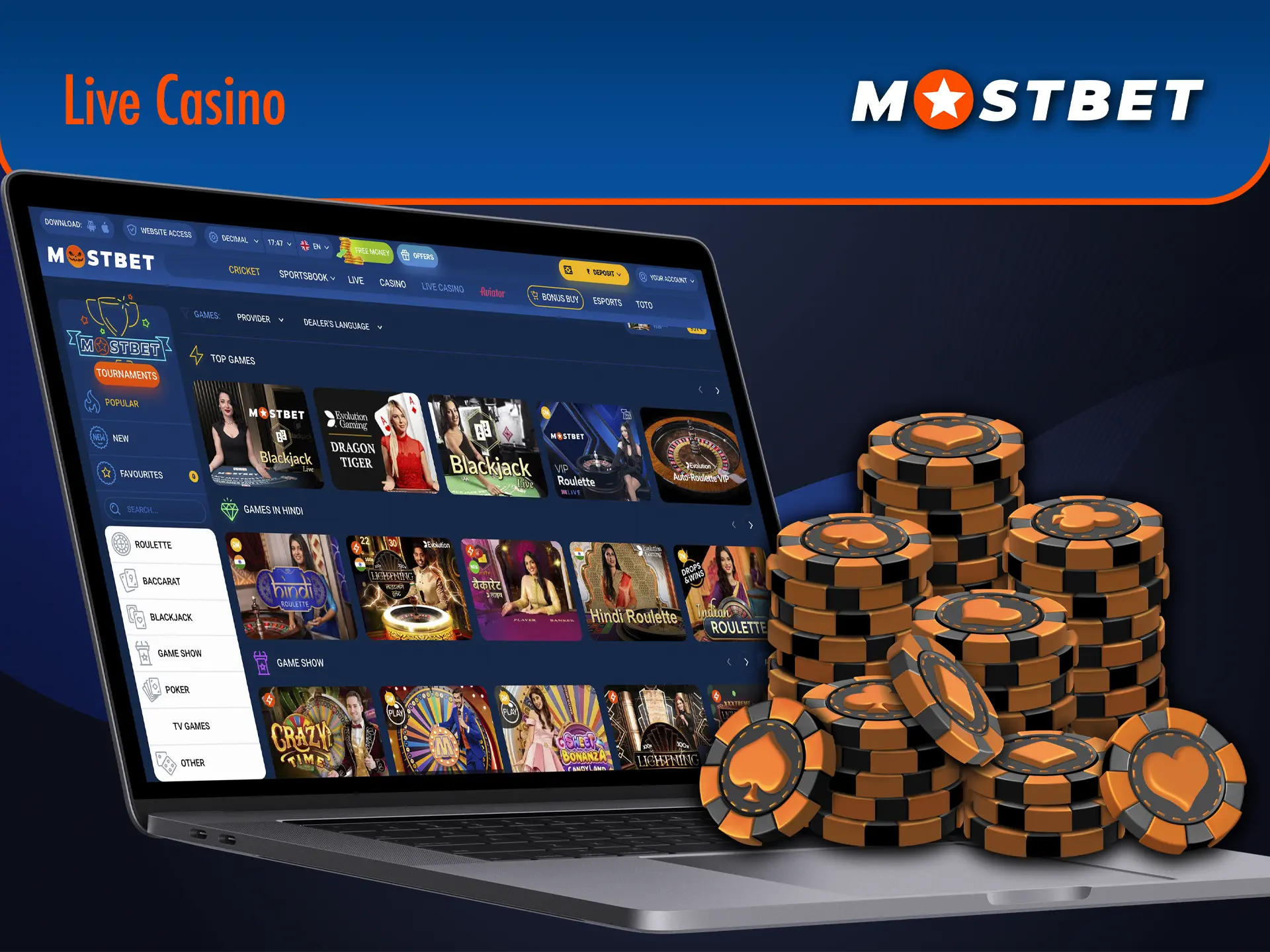 Show off your knowledge and beat the best dealers at Mostbet Casino.