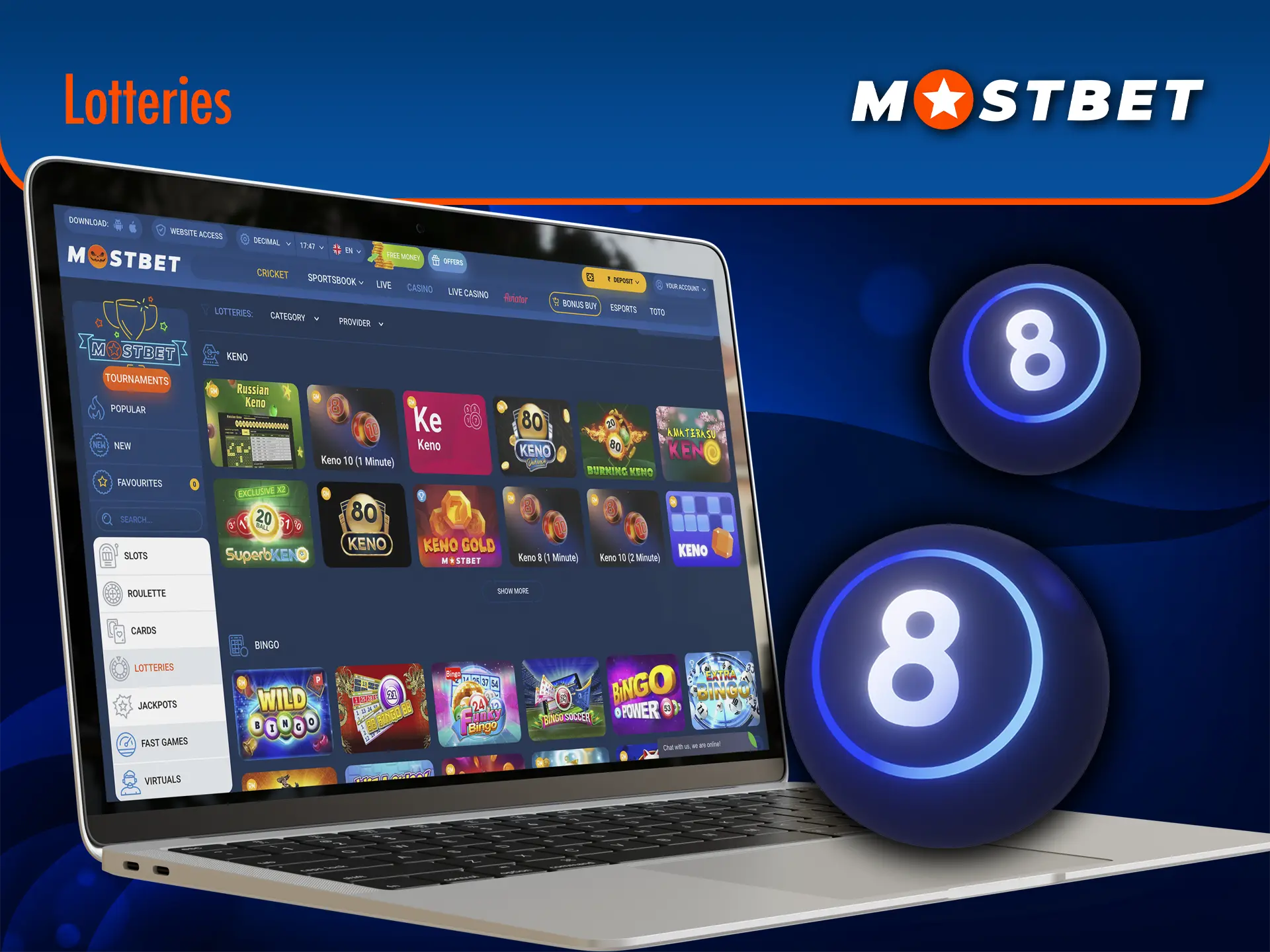 Predict the combination of numbers in Mostbet's lottery and win big.