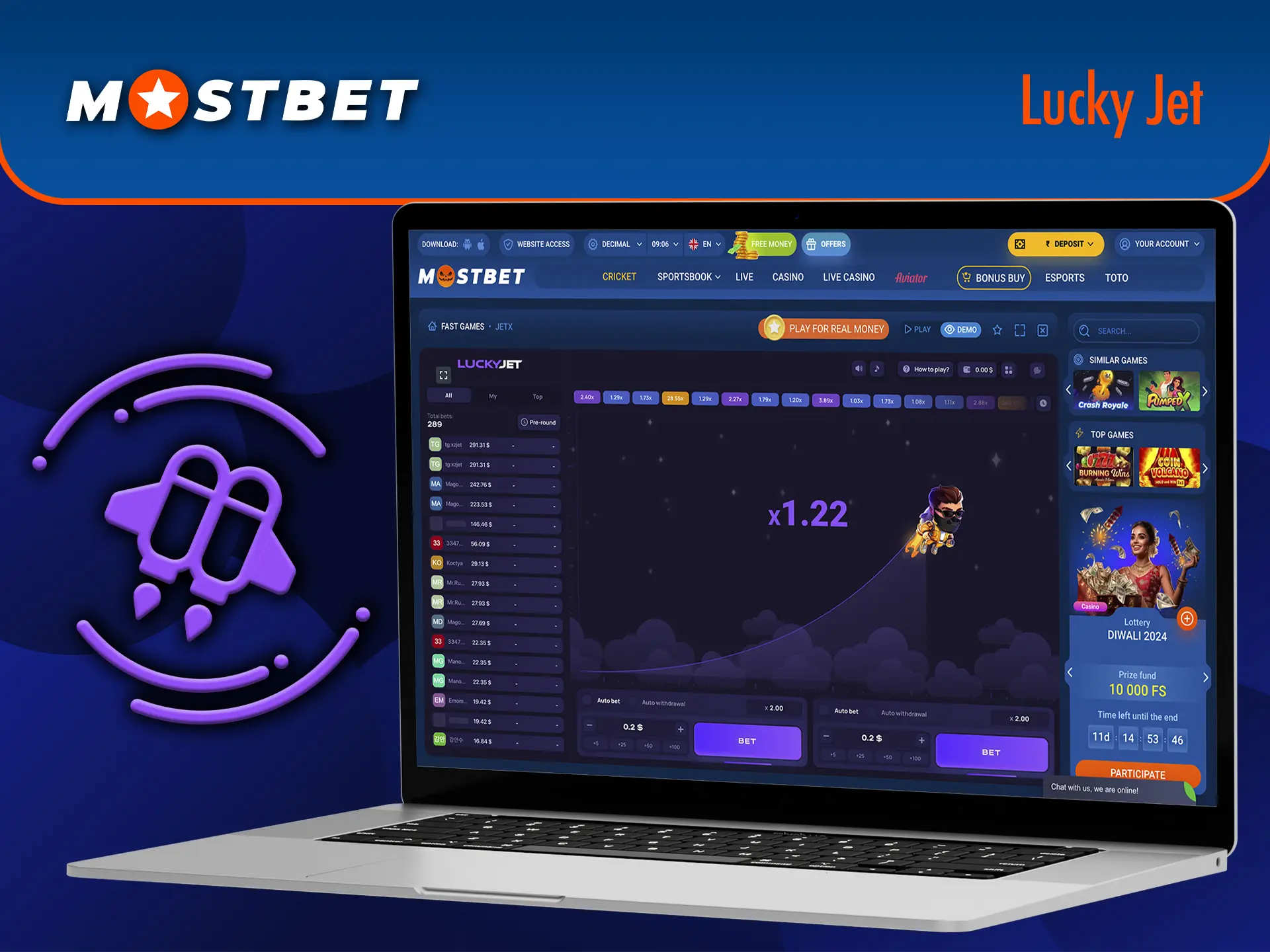 Lucky Jet from Mostbet offers the highest odds and a high winning percentage.