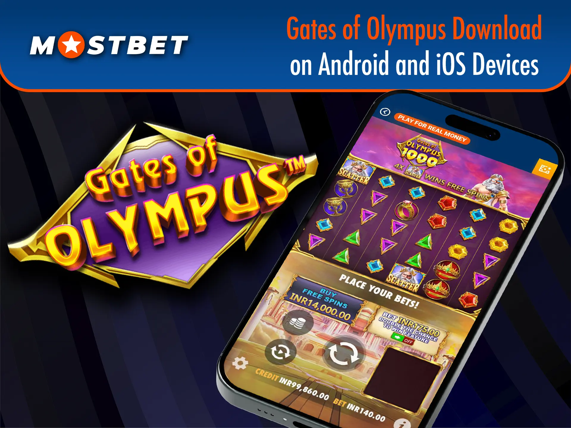 Play and enjoy the quality graphics of the Gates of Olympus game using the Mostbet mobile app.