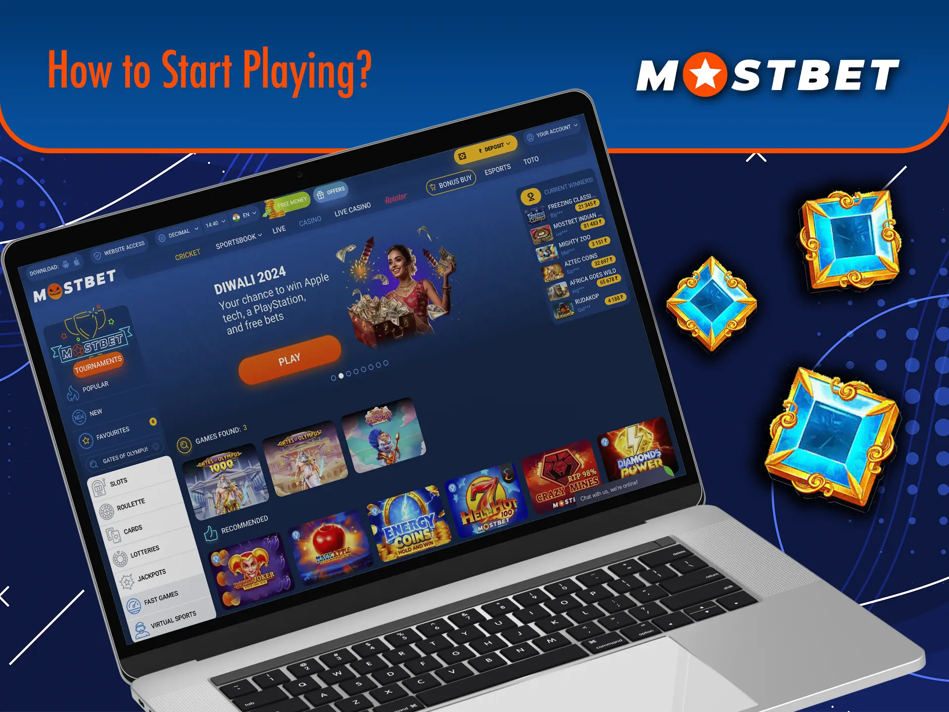 Open the casino tab on the Mostbet website and launch the users' most favourite game, Gates of Olympus.