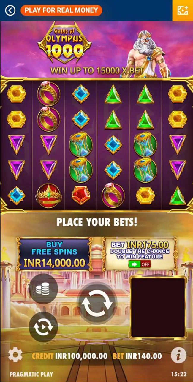 The interface of the Gates of Olympus game from Mostbet Casino.