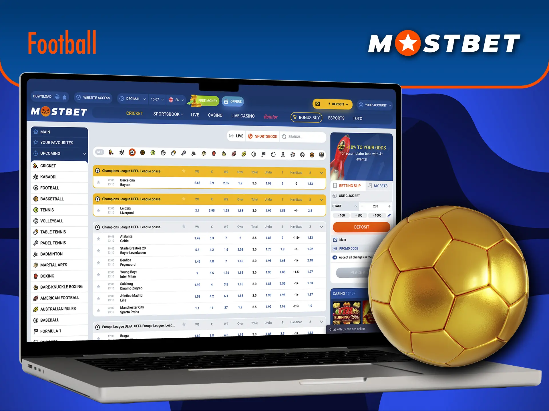 Enjoy the best footballers and make your predictions at Mostbet.