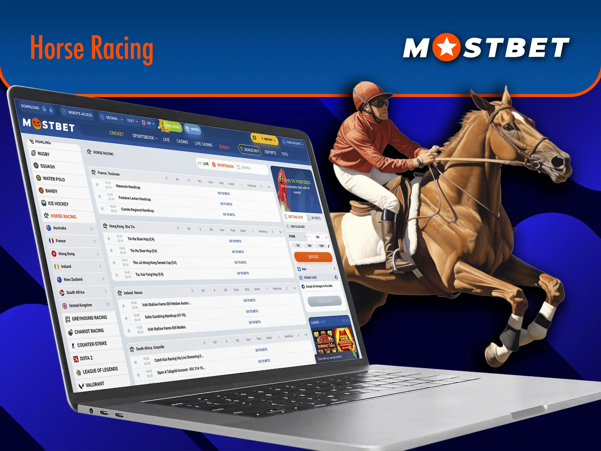 Test your luck by betting on horse racing at Mostbet.