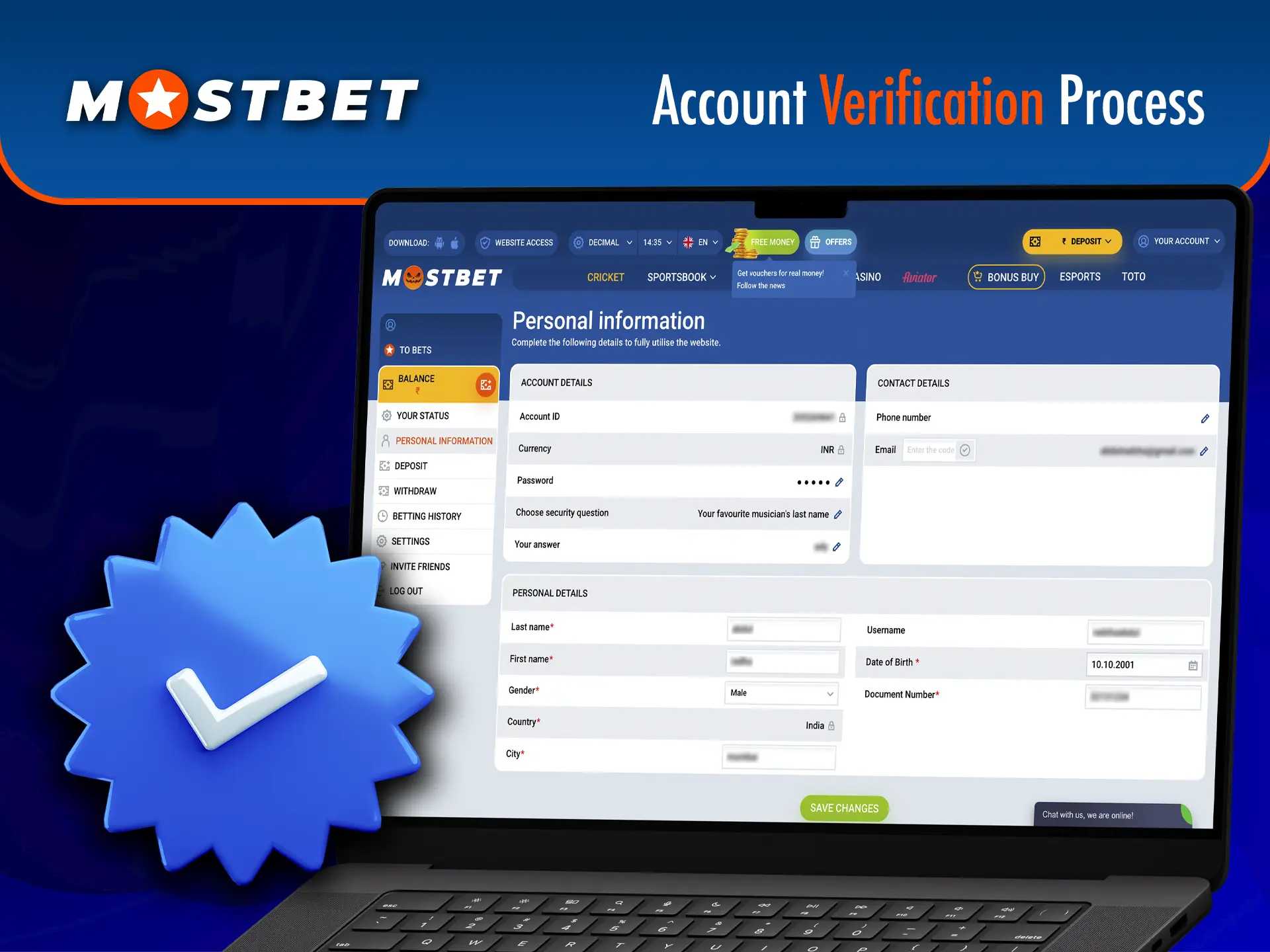 Confirm your identity to open withdrawals and new features at Mostbet Casino.