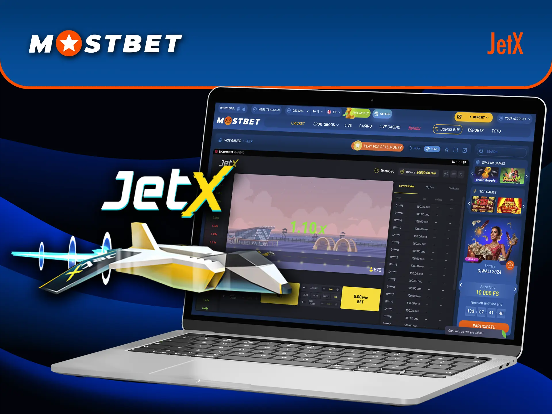 Test your mettle by playing the popular Jetx game from Mostbet Casino.