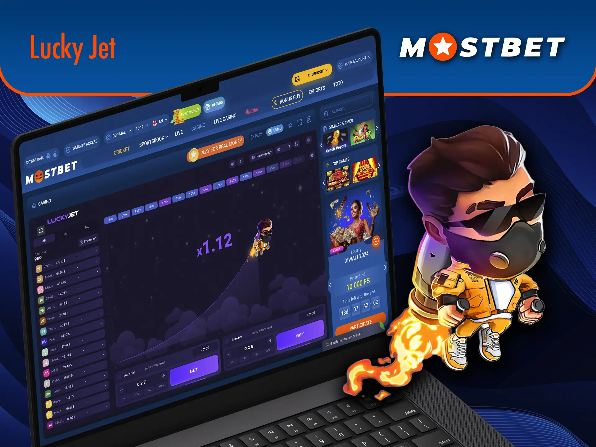 Win big with Mostbet Casino's most famous Lucky Jet game.