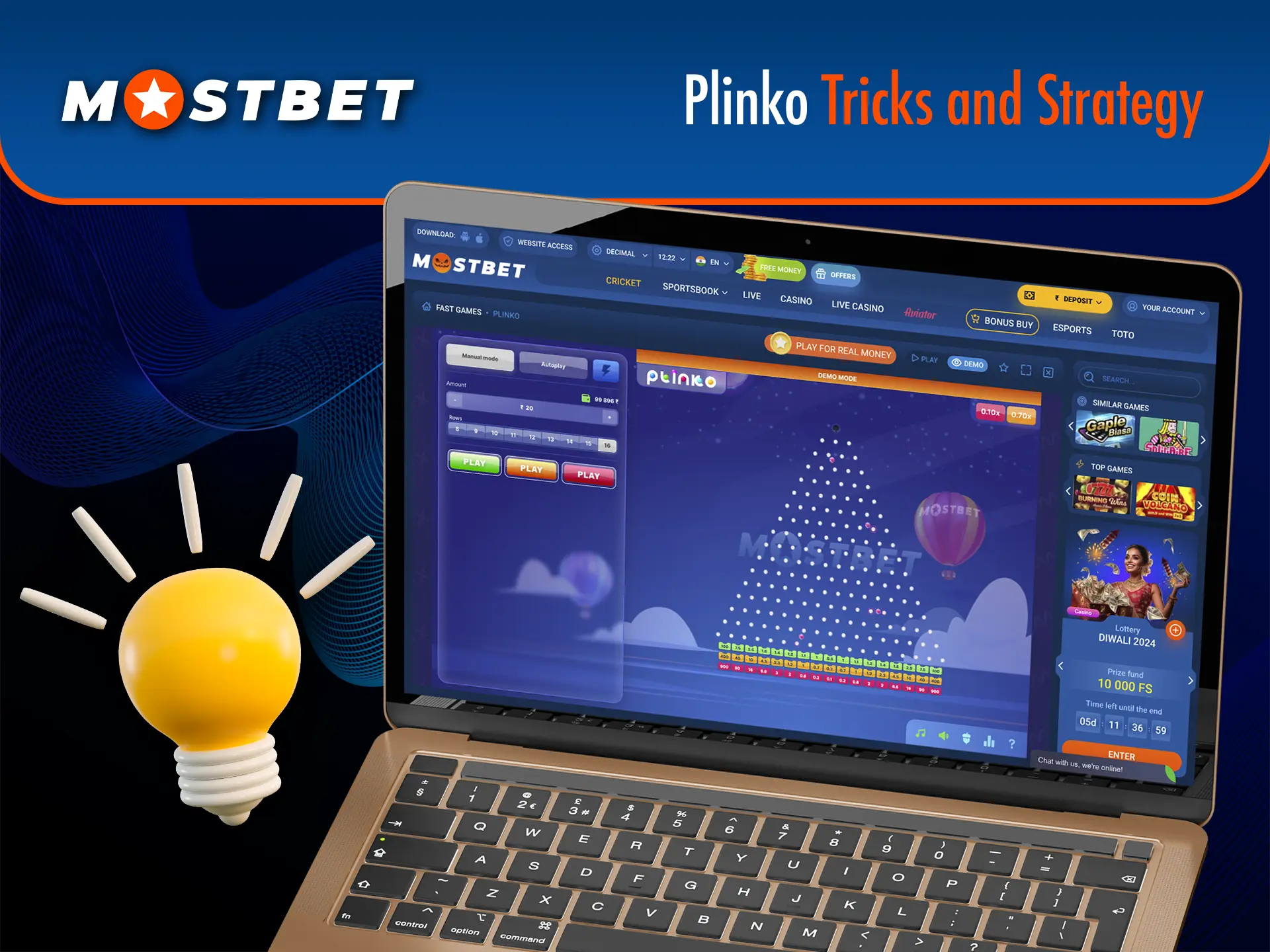 Use your strategies to win regularly in Mostbet's Plinko game.