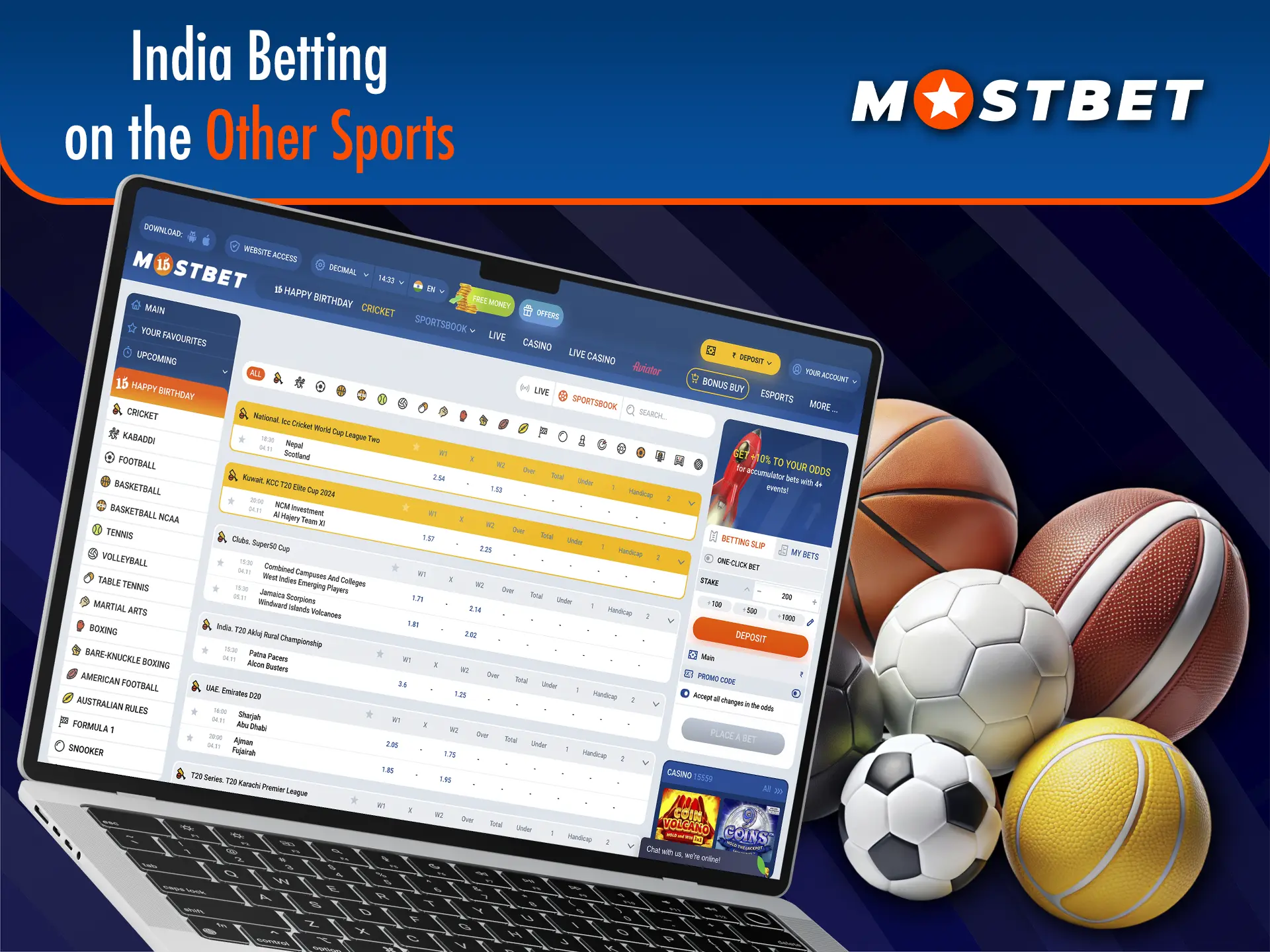 Find out information about all sports disciplines available for betting at Mostbet Casino.