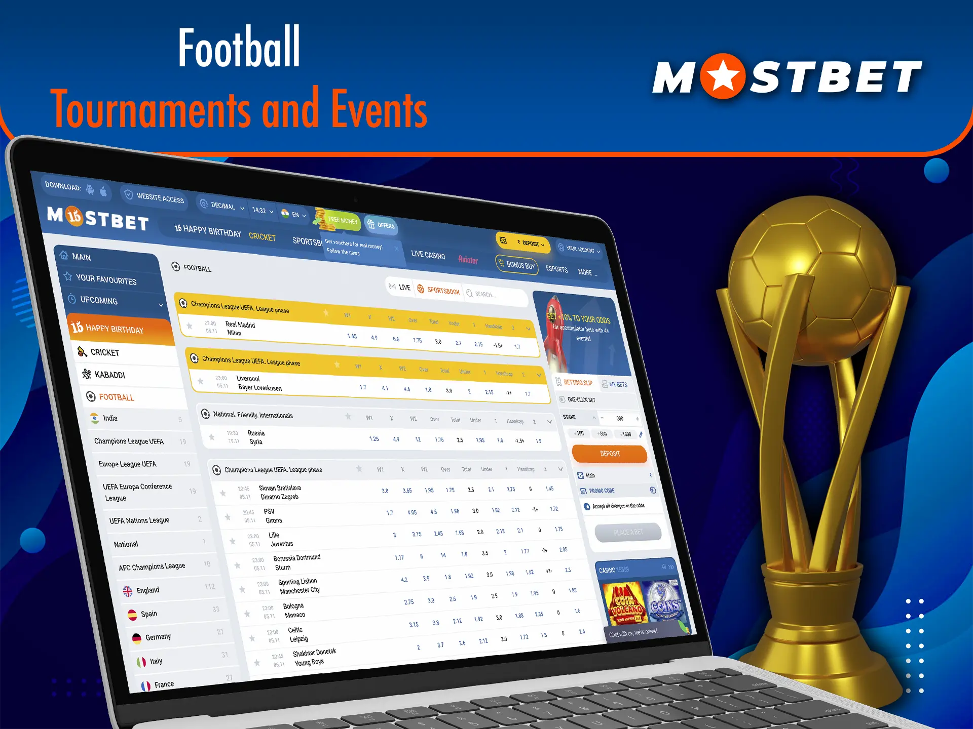 Find out about the most high-profile football tournaments available for betting at Mostbet.